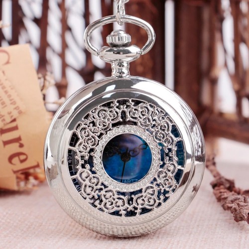 Skeleton pocket watch blue - pocket,